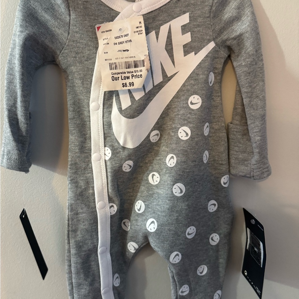 Nike Gray Baby Onesie with smiley faces